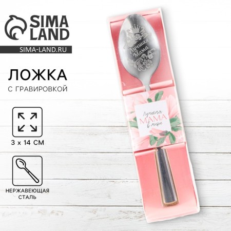 A teaspoon spoon with an engraving “Best Mom in the World”, in a gift box, 3 x 14 cm.