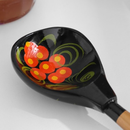 Wooden spoon "Chernushka", semi -Babaska, Khokhloma-2
