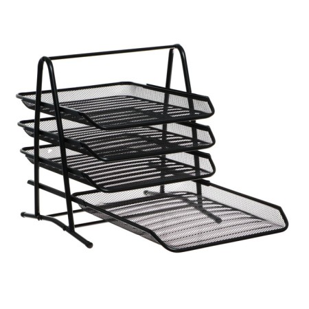 Horizontal tray for papers 4 compartments mesh metal, black-1