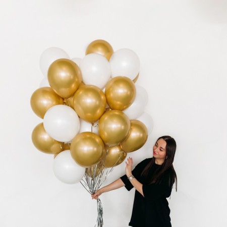 Bouquet of balls "white-gold", latex, chrome, set of 50 pcs.-3
