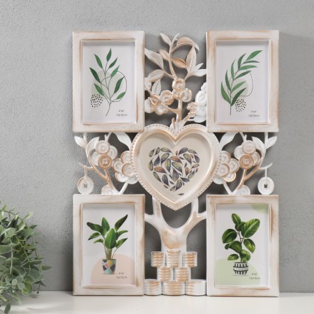 Photo frame plastic in 5 photos 10x15 13x12 "Cash tree" white with gold 45x35x2.5 cm