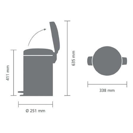 Brabantia Newcon bucket, plastic inner bucket, pedal, color gray metallic, 12 l-3