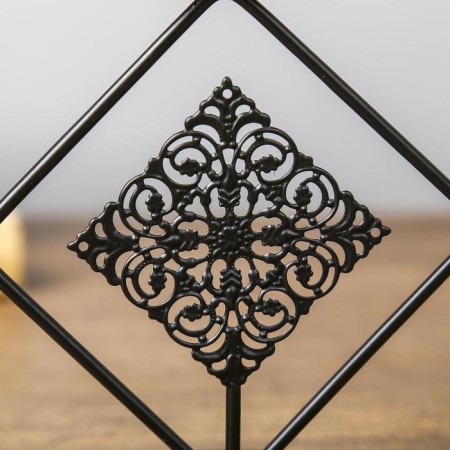 Summary Metal for 1 candle "Two rhombus with a pattern" Black 14.5x11.5x8 cm-3