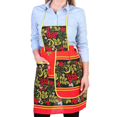 Khokhloma apron, souvenir, with a pocket and a towel