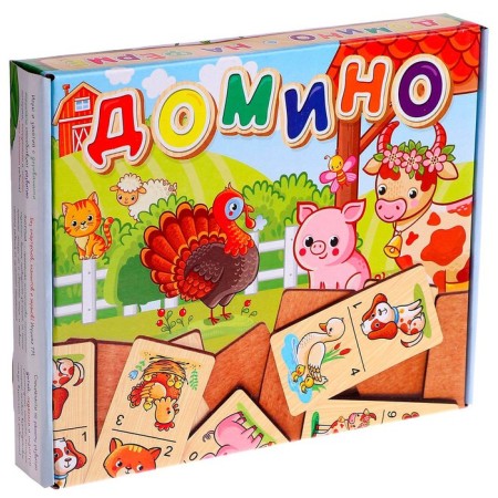 Domino large "on the farm" 28 wooden chips-2