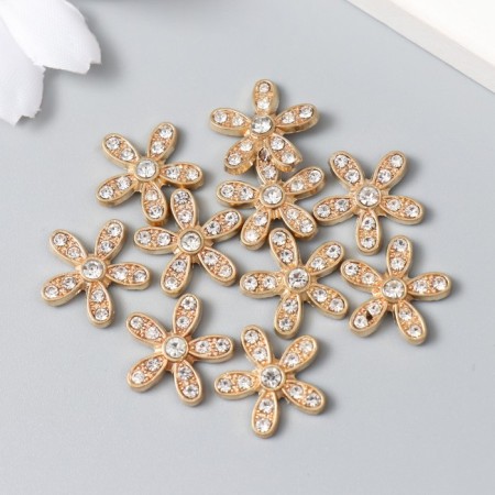 Decor for creativity metal, rhinestones "chamomile" set 10 pcs gold 1.5x1.5 cm-2