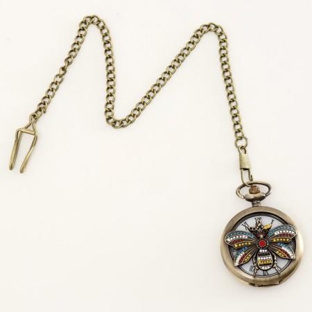 Pocket clock "Wasp", quartz, D dial-4.7 cm, chain L-38 cm-4