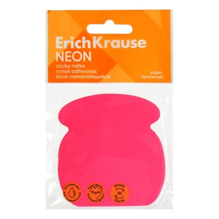 Block with a sticky edge paper 70x70mm, Erichkrause "Phone Neon", 50 sheets, pink