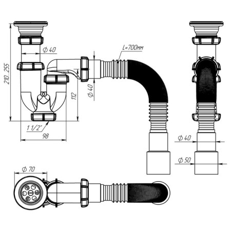 Aquant siphon for washing, 1 1/2 "x 40 mm, direct -flowing with a meter, with a corrugation 40x40/50 mm-4