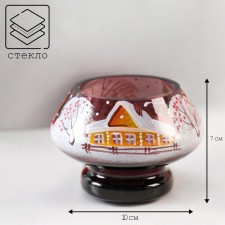 Сувенир "Подсвечник № 2" d 100 h 70 мм. из марганцевого стекла (ручная роспись) рис. Домики