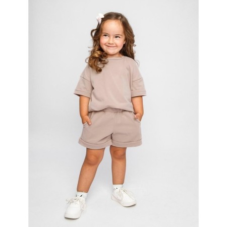 Children's jump (T-shirt, shorts), height 104-110 cm, beige color-5