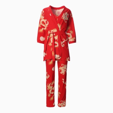 Female set (robe/top/pants), red color, size 44-5