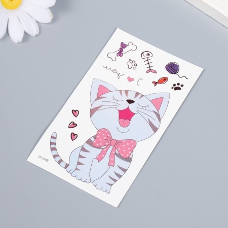 Tattoo on the body color "Gray striped cat" 10.5x6 cm-1