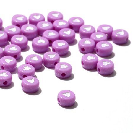 Acrylic bead "heart", 7 × 4 mm, set 10 g, white-violet color-1