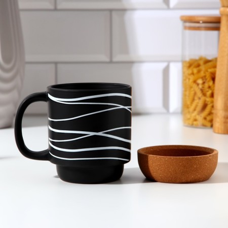 Ceramic mug with a cork bottom "Geometry", 400 ml, black color-3