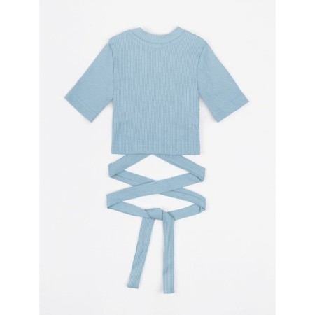 TOP for a girl with short sleeves on Generation ties, height 140 cm, blue color-8