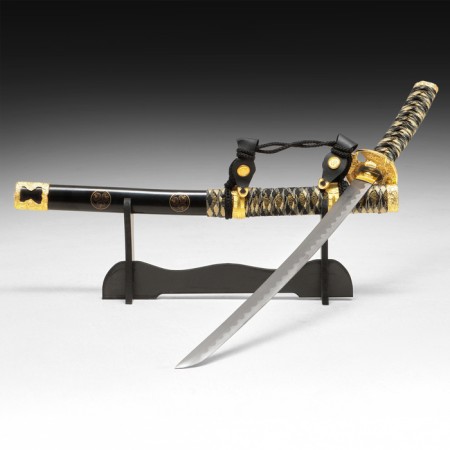 Souvenir weapon "Katana Hikera" 78 cm, black with gold, on a stand