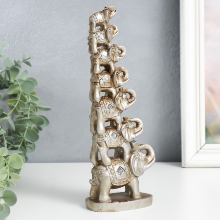 Polystone souvenir "Seven elephants in the pyramid" silver 5.5x9x24 cm-2