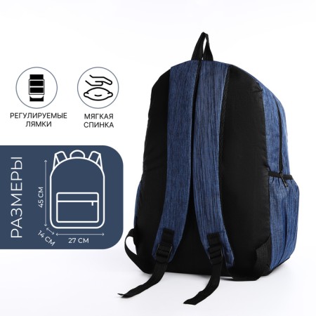 A backpack with a zipper, with USB, 4 outer pockets, bag, pencil case, blue color-2