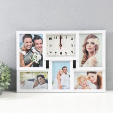 Multi -chamber with a clock 5 photos (13x18/2 pcs, 10x15/3 pcs) plastic, col. white