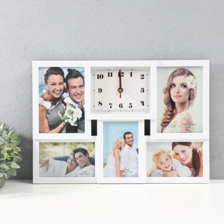 Multi -chamber with a clock 5 photos (13x18/2 pcs, 10x15/3 pcs) plastic, col. white
