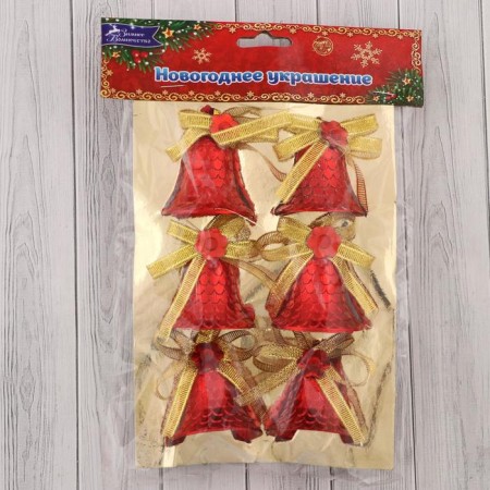 Christmas tree decoration "Bells - cones" (set 6 pcs) 4.5x4.5 cm, red -golden-1