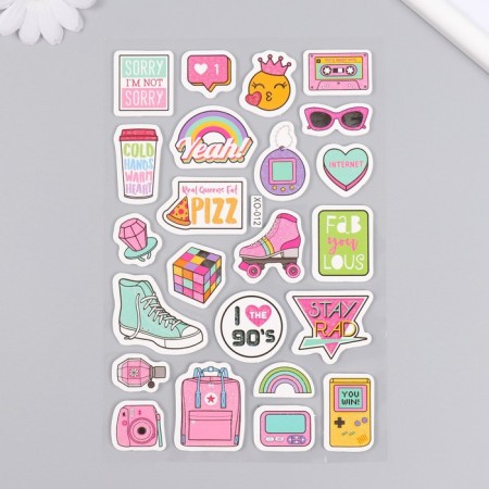 EVA sticker, Paper "Hobbies of the 90s" with sparkles 14x27.5 cm-1