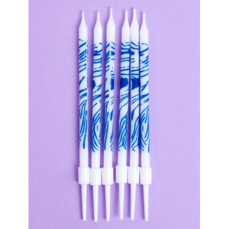 Candles for the cake "wavy lines", 6 pcs, white with blue-1