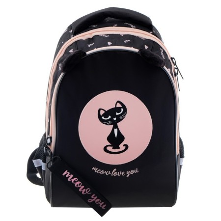 School backpack 40 x 26 x 19 cm, ergonomic back, Hatber sreet "Moore-huma", pink/black NRK_77090-3