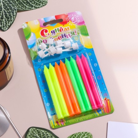 Candles in the cake "Color", 8 cm, classic, set 8 pcs-4