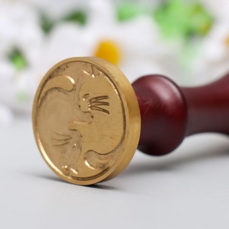 Printing for wax with a wooden handle "Yin -Yang - Cats" 9x3x3 cm-3