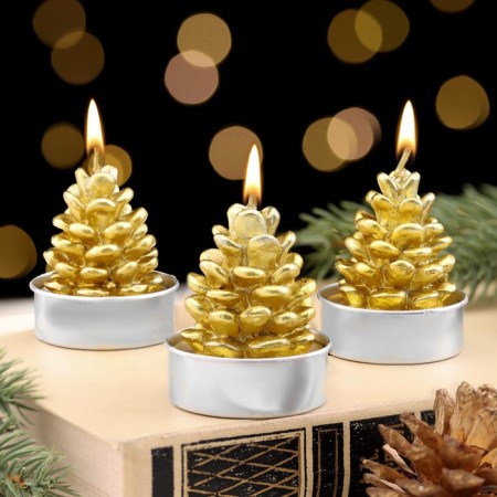 Set of candles New Year's "Golden bump", 4 × 6 cm, 3 pcs