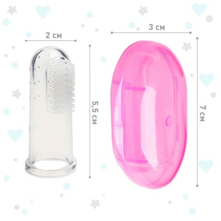 The teether is a children's massager in a container, 3 in 1, per finger, silicone from 3 months.-2