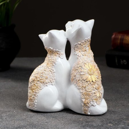 Figure "Cat and Cat" White with gold, 14x13cm-5