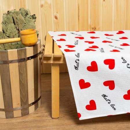 Broke for the bath "Hearts" 150x180 ± 5 cm, 100% cotton, waffle canvas, 160 g/m2