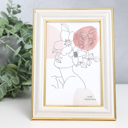 Photo frame plastic 10x15 cm "Little mesh" white with double gold stroke 18.3x13.5 cm-1