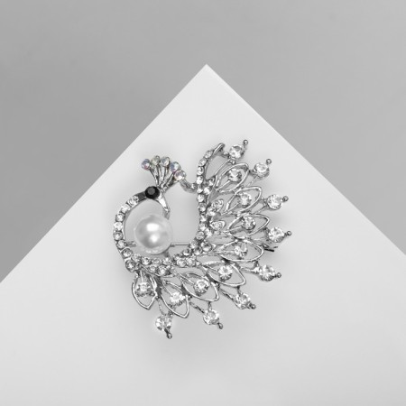 Brooch "Firebird" with a pearl, white-radiant color in silver-1