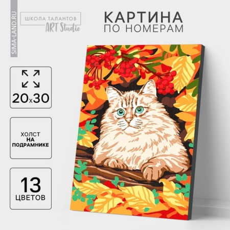 Picture on numbers on canvas with a subframe "Cat in the autumn forest", 30x20 cm