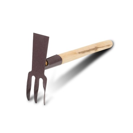 Combined moth, length 38 cm, 3 teeth, wooden handle, color mix