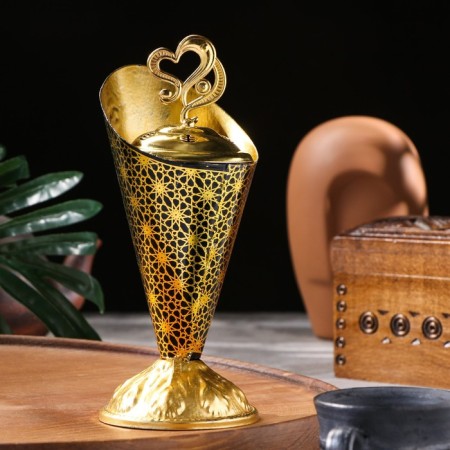 Kurilnitsa for incense powder and cones "torch", golden, 19.5x8.2 cm
