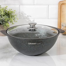 Kazan for pilaf GRANIT ULTRA, 3.5 L, glass cover, cast handles, anti-stick coating, dark green color