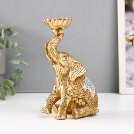 Polystone candlestick for 1 candle "Sitting elephant with a trunk up" 7.5x10.5x16.2 cm-2