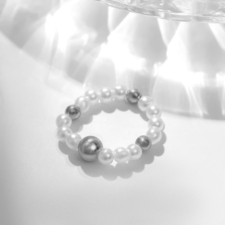 Ring "Ball", white color with silver, 17 size-1