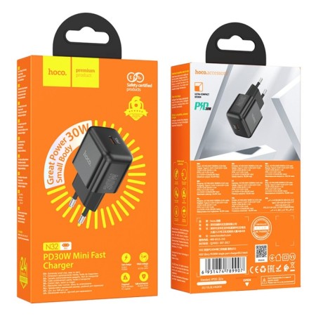 N32, 1 Type-C, 30 W, PD + Qc, Black Network Charger, Black-4