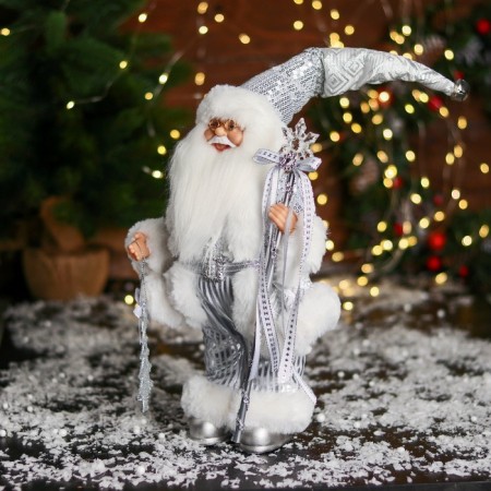 Santa Claus "with a Christmas tree and with a staff with a bow" 33 cm, silver-3