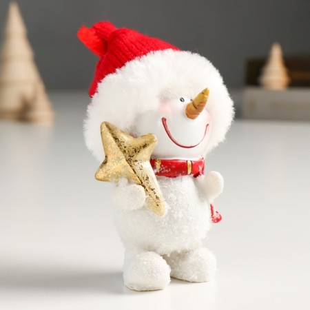 Polystone souvenir "Snowman in a red hat and scarf, with a star" 5x6.5x11 cm-1