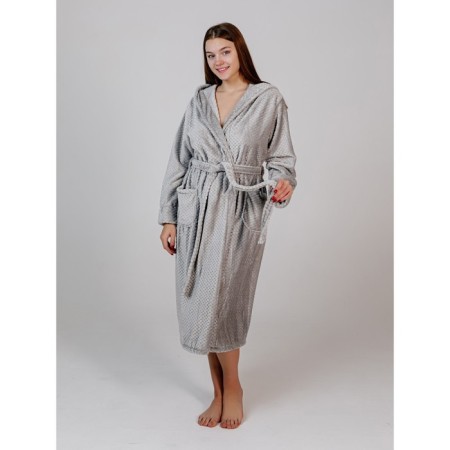 Women's robe with a hood, size 48, silver color