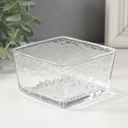 Glass of Glass for 1 candle "crumpled square" transparent 9x9x5.5 cm-1