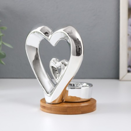 Ceramics candlestick per 1 candle "Two hearts" silver 11x8x12.5 cm-4