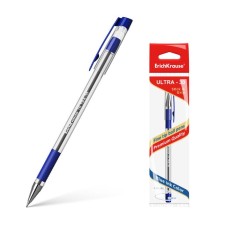 Ballic handle Erich Krause Ultra-30, node-bela 0.7 mm, ink blue, rubber emphasis, letter line 2000 meters, 1 piece